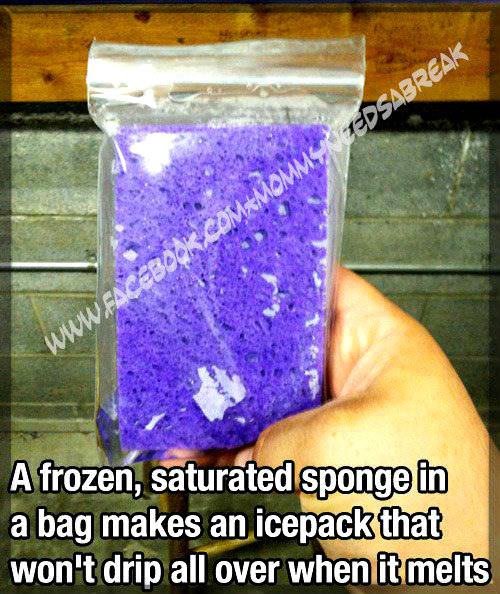 Runner Things #1404: A frozen, saturated sponge in a bag makes an icepack that won't drip all over when it melts. - fb,fitness