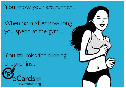 Runner Things #2347: You know you are a runner when no matter how long you spend at the gym, you still miss the running endorphines. - fb,running
