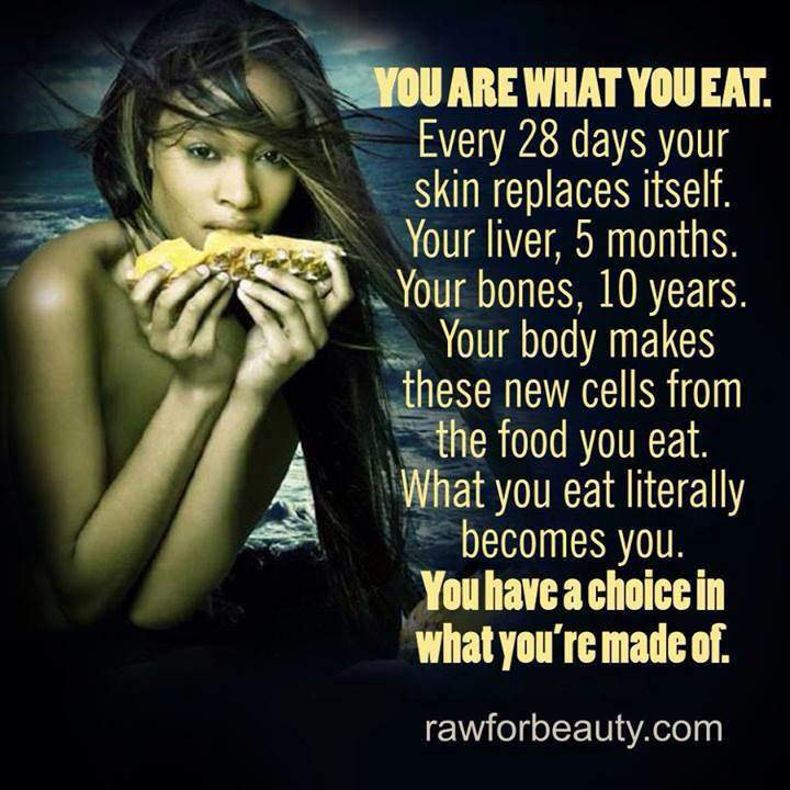 Runner Things #2699: You are what you eat. Every 28 days, your skin replaces itself. Your liver, 5 months. Your bones, 10 years. Your body makes these new cells from the food you eat. Whay you eat literally becomes you. You have a choice in what you're made of.