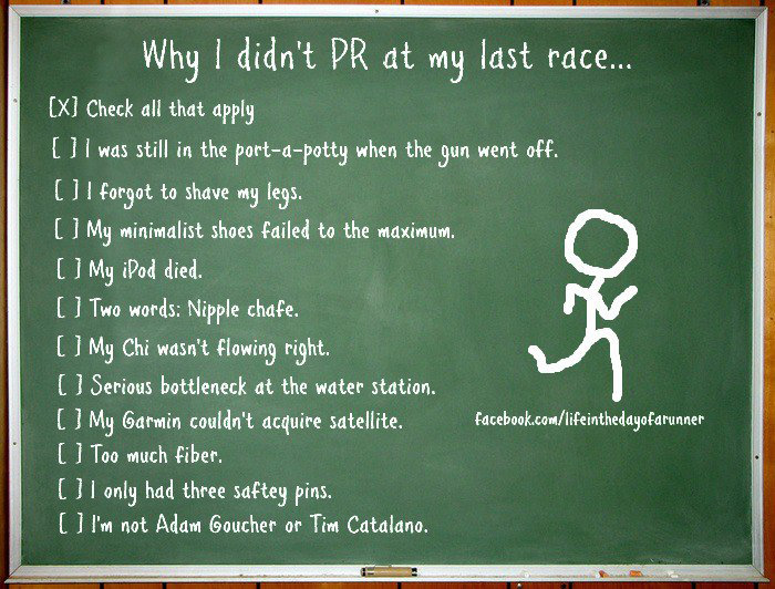 Runner Things #117: Why I didn't PR at my last race. - fb,running-humor