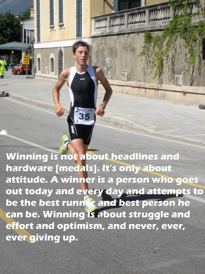 Runner Things #290: Winning is not about headlines and hardware (medals). It's only about attitude. A winner is a person who goes out today and every day and attempts to be the best runner and best person he can be. Winning is about struggle and effort and optimism, and never, ever, ever giving up.