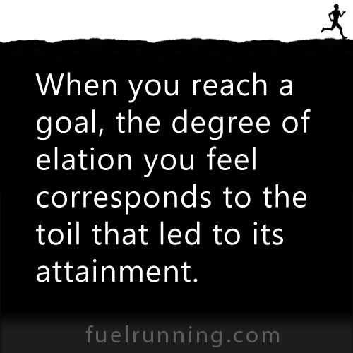 Fitness Stuff #144: When you reach a goal, the degree of elation you feel corresponds to the toil that lead to its attainment. 