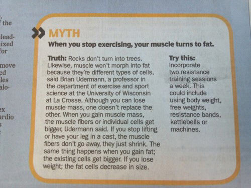 Fitness Stuff #246: Myth: When you stop exercising your muscle turns into fat